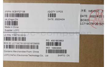 Lenovo 5CB1F27138 C-Cover with keyboard, Belgian, Cloud Grey, Non-FingerPrint, UK