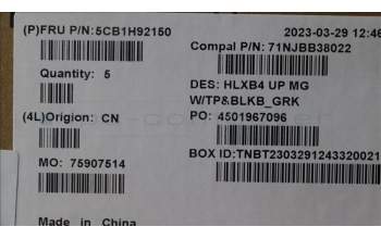 Lenovo 5CB1H92150 C-Cover with keyboard,Greek,Backlight