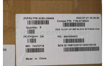 Lenovo 5CB1J38484 COVER Upper Case ASM_HUN C 82SC BLA