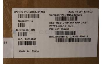 Lenovo 5CB1J51296 COVER UpperCaseASM_HUN C82VG NFP CG