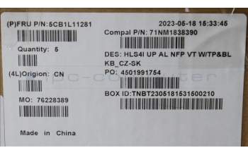 Lenovo 5CB1L11281 COVER UpCase_CZE/SLK C82XD NFP VT BL AL