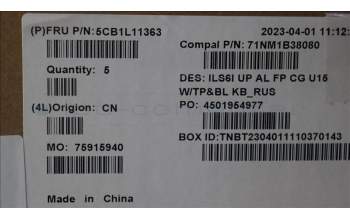 Lenovo 5CB1L11363 C-Cover with keyboard, Russian, Cloud Grey, Backlight, Fingerprint, US