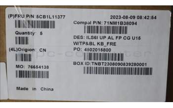 Lenovo 5CB1L11377 C-Cover with keyboard, French, Cloud Grey, Backlight, Fingerprint, US