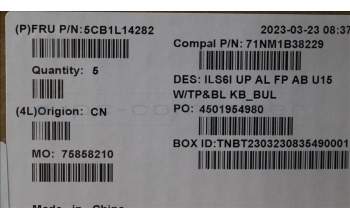 Lenovo 5CB1L14282 COVER UpperCase_BUL C82XF FP AB BL AL