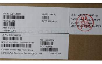 Lenovo 5CB1L39264 COVER Upper Case ASM_SLV L82WR RGB WTWOL