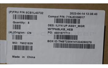 Lenovo 5CB1L43732 C-Abdeckung mit Tastatur, Hebräisch, Hintergrundbeleuchtung