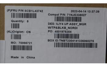 Lenovo 5CB1L43742 C-Abdeckung mit Tastatur, Skandinavien, Mineralgrau, Hintergrundbeleuchtung