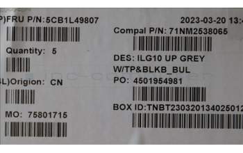 Lenovo 5CB1L49807 C-Abdeckung mit Tastatur, Bulgarisch, Hintergrundbeleuchtung, GB