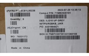 Lenovo 5CB1L50236 C-Abdeckung mit Tastatur, Ukraine, RGB-Hintergrundbeleuchtung