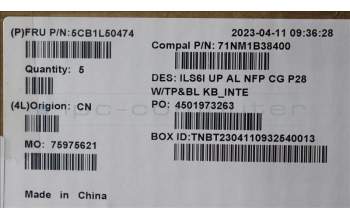 Lenovo 5CB1L50474 C-Abdeckung mit Tastatur, Englisch (US, Euro), Wolkengrau, Hintergrundbeleuchtung, Ohne_Fingerabdruckscanner