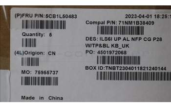 Lenovo 5CB1L50483 C-Cover with keyboard,UK English,Cloud Grey,Backlight,Non_Fingerprint