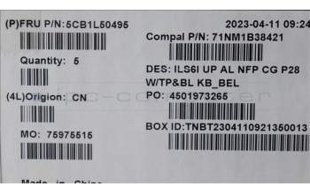 Lenovo 5CB1L50495 C-Abdeckung mit Tastatur, Belgisch, wolkengrau, Hintergrundbeleuchtung, Ohne Fingerabdruck, GB