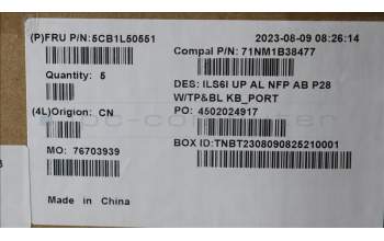 Lenovo 5CB1L50551 C-Abdeckung mit Tastatur, Portugiesisch, tiefblau, Hintergrundbeleuchtung, Ohne_Fingerabdruckscanner