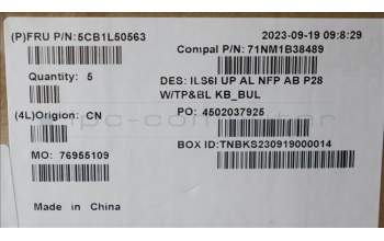 Lenovo 5CB1L50563 C-Cover with keyboard, Bulgarian, Abyss Blue, Backlight, Non-Fingerprint, UK