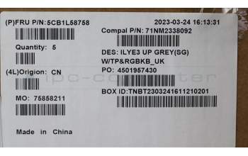 Lenovo 5CB1L58758 C-Abdeckung mit Tastatur, Englisch (GB), Schiefergrau, Hintergrundbeleuchtung