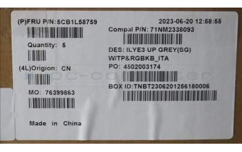 Lenovo 5CB1L58759 C-Abdeckung mit Tastatur, Italienisch, sturmgrau, RGB-Hintergrundbel.