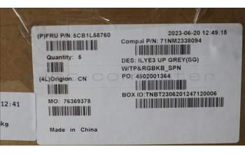 Lenovo 5CB1L58760 C-Abdeckung mit Tastatur, Spanisch, sturmgrau, RGB-Hintergrundbel.