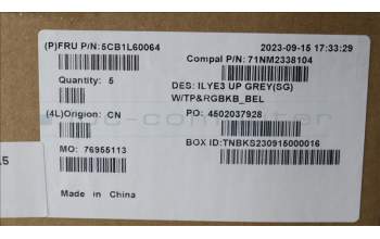 Lenovo 5CB1L60064 C-Abdeckung mit Tastatur, Belgisch, sturmgrau, RGB-Hintergrundbel., GB