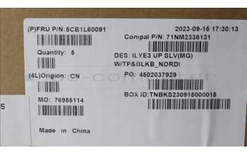 Lenovo 5CB1L60091 C-Abdeckung mit Tastatur, Skandinavien, Mineralgrau, Hintergrundbeleuchtung