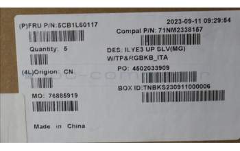 Lenovo 5CB1L60117 C-Abdeckung mit Tastatur, Italienisch, Mineralgrau, RGB-Hintergrundbel.