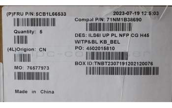 Lenovo 5CB1L66533 C-Abdeckung mit Tastatur, Belgisch, wolkengrau, Hintergrundbeleuchtung, Ohne Fingerabdruck, GB