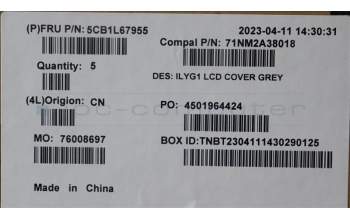 Lenovo 5CB1L67955 LCD Cover C 82Y3 Grey