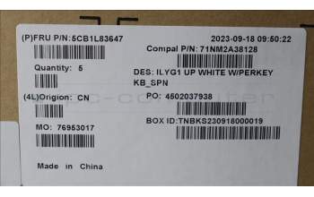 Lenovo 5CB1L83647 C-Cover with keyboard, Spanish, White, RGB Backlight, UK