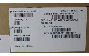 Lenovo 5CB1L83652 C-Cover with keyboard, Nordic, White, RGB Backlight, UK