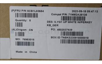 Lenovo 5CB1L83654 C-Abdeckung mit Tastatur, Deutsch, Weiß, RGB-Hintergrundbel.