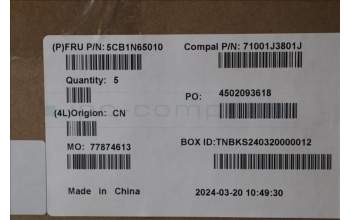 Lenovo 5CB1N65010 C-Cover with keyboard, Hebrew, Cloud Grey, Backlight, Fingerprint, US