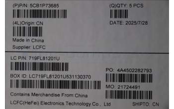 Lenovo 5CB1P73685 C-Cover with keyboard, Hebrew, Black, Non-Fingerprint, US