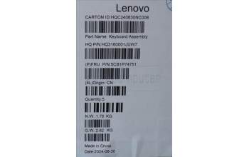 Lenovo 5CB1P74751 C-Cover with keyboard, Czech Slovakian, Luna Grey, Puresight Logo, UK