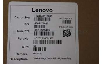 Lenovo 5CB1Q83419 Hinge Cover, 83J0, Luna Grey