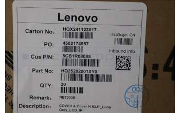 Lenovo 5CB1R08085 A-Cover, 83J1, Luna Grey, LCD_IR