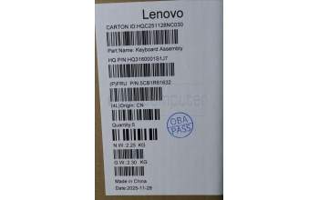 Lenovo 5CB1R61632 C-Cover with keyboard, French, Seashell, Non-FingerPrint, Non-Puresight Logo, US
