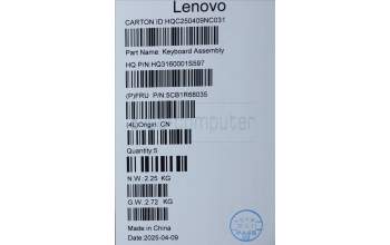Lenovo 5CB1R68035 C-Cover with keyboard, Belgian, Luna Grey, Puresight Logo, FingerPrint, UK