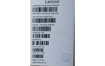 Lenovo 5CB1R68289 C-Cover with keyboard, French, Luna Grey, Puresight Logo, Non-FingerPrint, US