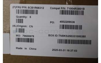 Lenovo 5CB1R68312 C-Cover with keyboard, Nordic, Luna Grey, Puresight Logo, UK