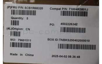 Lenovo 5CB1R68320 C-Cover with keyboard, Switzerland, Luna Grey, Puresight Logo, UK