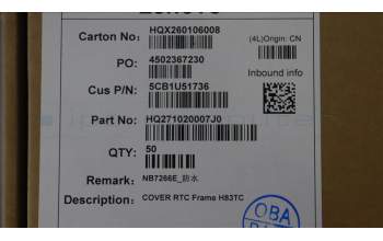 Lenovo 5CB1U51736 COVER RTC Frame H83TC