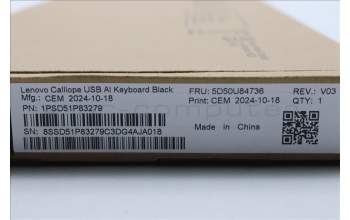 Lenovo 5D50U84736 AI Keyboard External,USB,Portuguese,Black