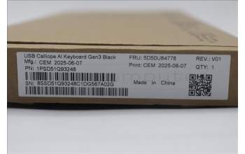 Lenovo 5D50U84778 AI Keyboard External, USB, French, Black