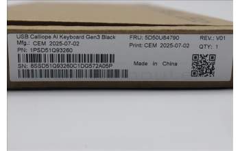 Lenovo 5D50U84790 AI Keyboard External, USB, Spanish LA, Black