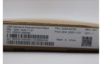 Lenovo 5D50U84792 AI Keyboard External, USB, Polish, Black