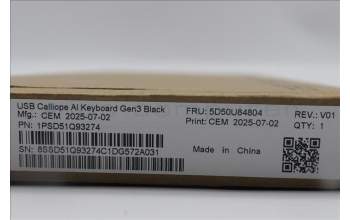 Lenovo 5D50U84804 AI Keyboard External, USB, UK English, Black