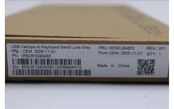 Lenovo 5D50U84853 Keyboard External, USB, US English Euro, Luna Grey