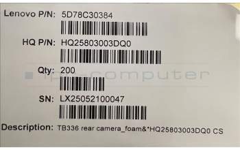 Lenovo 5D78C30384 TB336 rear camera_foam&*HQ25803003DQ0 CS