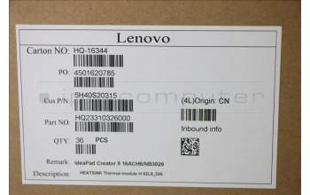 Lenovo 5H40S20315 HEATSINK Thermal module H 82L5_DIS FCN