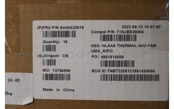 Lenovo 5H40S20676 Heatsink C 21DJ UMA KIPO