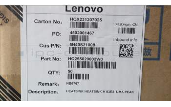 Lenovo 5H40S21008 HEATSINK H 83E2 UMA PEAK